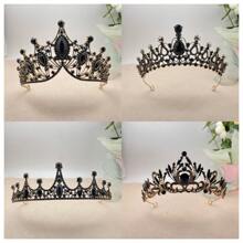 1 chiếc Vương miện đen bóng - Mũ đội đầu nữ hoàng cổ điển, Mũ đội đầu cô dâu, Phụ kiện tóc Halloween - màu đen - Xem 6