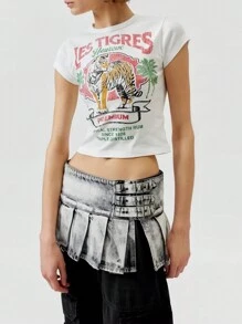 Women Tiger Print Baby Tees Y2k Vinatge Graphic Short Sleeve Crewneck Crop Tops Slim Fit T Shirts Summer Going Out Tops Tees For Streetwear Aesthetic Grunge Clothes - 白色 - 查看 3