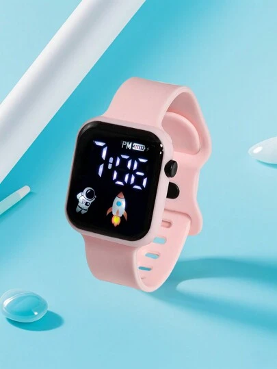 2pcs/1pc New LED Display Digital Electronic Watch, Astronaut & Airplane Pattern, 8-Shaped Buckle Strap, Minimalist Fashion Couple Watch, Suitable As Gift For Valentine's Day, Halloween, Christmas, Holidays, Friends' Birthdays. Best Choice For Halloween, Christmas, Valentine's Day, Mother's Day, Holiday Gifts.