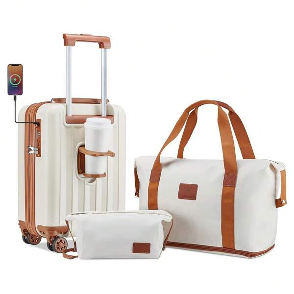 Conjunto de maletas Imiomo con expansión, maleta de mano rígida con puerto USB, portavasos, candado TSA, maleta de viaje duradera y resistente al agua