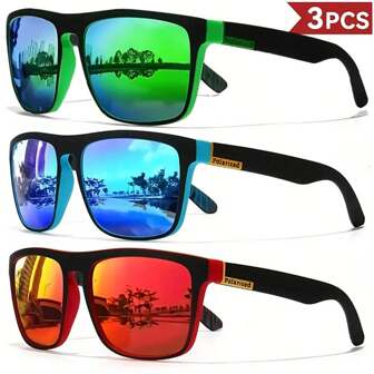 3/7 piezas Gafas con marco cuadrado degradado, estilo casual de calle, adecuadas para hombres, conducción, ciclismo, pesca, senderismo y viajes, para cualquier temporada, para vacaciones en la playa, al aire libre, viajes