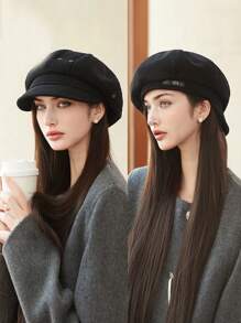 1 件女士秋冬季八角帽,大号贝雷帽,休闲百搭报童帽,适合日常佩戴、用餐、购物 - 彩色 - 查看 10