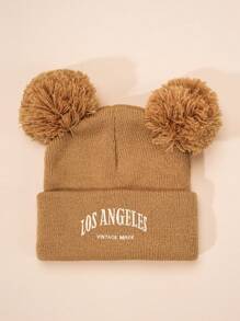 1 chiếc mũ len dệt kim thêu "LOS ANGELES" hai tua rua, mũ trượt tuyết ấm áp cho trẻ em và người lớn, mũ mùa đông phong cách Y2K, thích hợp cho trang phục thường ngày, ngoài trời, thời tiết lạnh - mũ dệt kim trẻ em - Xem 32