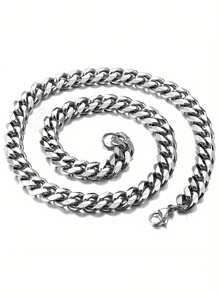 1pc Unisex Titanium Steel Polished Cuban Link Necklace, Hip-Hop Style Chain Necklace