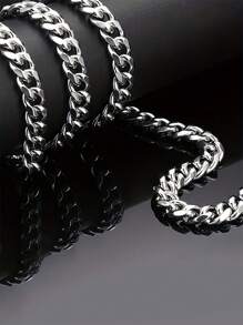 1pc Unisex Titanium Steel Polished Cuban Link Necklace, Hip-Hop Style Chain Necklace