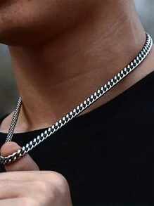 1pc Unisex Titanium Steel Polished Cuban Link Necklace, Hip-Hop Style Chain Necklace