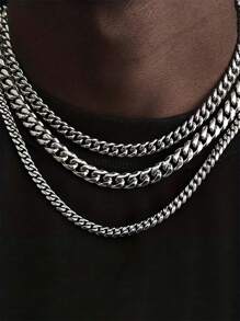 1pc Unisex Titanium Steel Polished Cuban Link Necklace, Hip-Hop Style Chain Necklace
