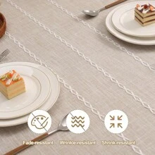 1 Stück einfarbige Streifentischdecke mit Quasten, einfach elegante, wasserdichte und waschbare Tischdecke, geeignet für Picknick, Camping, Hochzeit, Geburtstag, Thanksgiving, Restaurant und Buffet, Küchen- und Esszimmer Dekoration