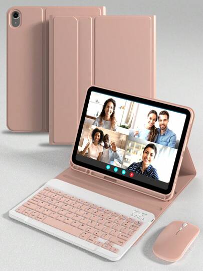 Apple Tablet Case, Bluetooth Keyboard And Wireless Mouse Set Compatible With Ipad Air 2/3/4/5/6, 7th/8th/9th 10.2, Pro 11, 10th 10.9 Keyboard Battery 150 MAh-Pink