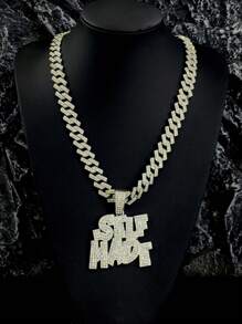 1 件男士合金欧美嘻哈字母吊坠项链，双层英文字母时髦钻石拼接首饰，适合男士、女士、派对和节日 - 字母吊墜 - 查看 4