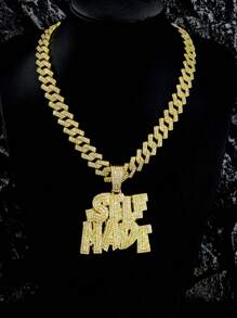 1 件男士合金欧美嘻哈字母吊坠项链，双层英文字母时髦钻石拼接首饰，适合男士、女士、派对和节日 - 字母吊墜 - 查看 10