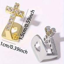 THATBOY 1 cái/2 cái Trang trí răng thánh giá bằng bạc 18K, Bề mặt nhẵn rỗng đôi, Phụ kiện Halloween, Món quà tuyệt vời nhất cho bạn trai và bạn gái, Trang trí răng khảm kim cương - Nhiều màu - Xem 2