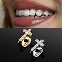 THATBOY 1 cái/2 cái Trang trí răng thánh giá bằng bạc 18K, Bề mặt nhẵn rỗng đôi, Phụ kiện Halloween, Món quà tuyệt vời nhất cho bạn trai và bạn gái, Trang trí răng khảm kim cương - Nhiều màu - Xem 6