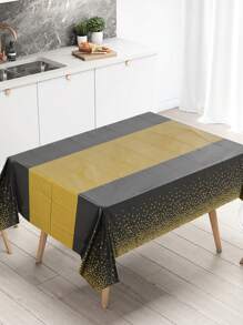 1 件黑金圆点塑料桌布，一次性塑料矩形桌旗，适用于生日结婚周年派对餐桌装饰、圣诞节新年晚会桌布装饰 - 黑金色 - 查看 1