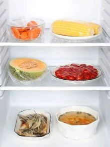 100 piezas/set Cubierta para alimento desechable de plástico minimalista transparente para cocina - Blanco - Ver 10