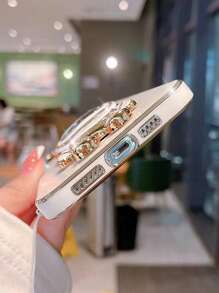 电镀闪光太空宇航员熊挂绳手机壳兼容 Iphone 16 Pro Max/15 Pro/14/13/13 Pro、IPhone 15/14 Pro Max 硅胶防震保护套，软壳兼容 Iphone XS、11 女士 - 白色 - 查看 6