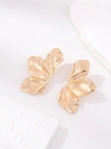 Hoa tai đính hoa vàng cổ điển phóng đại, hoa tai hợp kim cánh hoa bất đối xứng mờ tối giản dành cho phụ nữ - Vàng - Xem 3