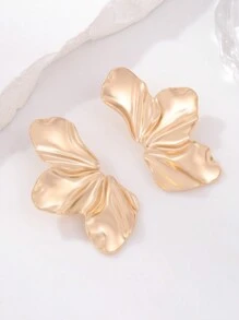 Hoa tai đính hoa vàng cổ điển phóng đại, hoa tai hợp kim cánh hoa bất đối xứng mờ tối giản dành cho phụ nữ - Vàng - Xem 5