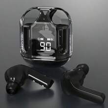 A Pair Of Transparent TWS Wireless Earphones, Stereo Wireless Earphones With LED Battery Display Screen, Type-C Charging Case, Compatible With All Smartphones, Suitable For Gaming, Music, Outdoor Sports/Business, Adult Use, Condenser Microphone, Rechargeable Battery, Polymer Lithium-Ion