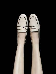 Mengshangli 女士平底鞋低帮百搭软底小皮鞋仙女款温柔乐福鞋 - 米色 - 查看 6