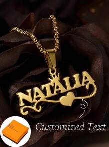 1 pièce Collier pendentif avec prénom personnalisé pour femme, chaîne en perles en acier inoxydable, style rétro, couronne en forme de cœur, bijoux personnalisables, style simple quotidien. Produits incluant des boîtes cadeaux, cadeaux pour la Saint-Valentin, anniversaire, fête des mères, cadeaux quotidiens