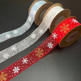 25 毫米宽闪亮雪花丝带，10 码/1 米，适用于 DIY 蝴蝶结、花束包装、蛋糕包装、礼品包装和节日装饰