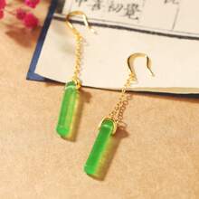 1 对时尚精致绿松石竹节流苏吊坠耳环，中国风，简约设计，百搭 - 綠色 - 查看 3
