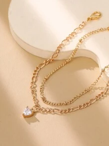 Nooxian 2 件/套时尚金色星形/心形/方形/心形方晶锆石吊坠双层手链，奢华金属手链套装 - 金黃色 - 查看 7