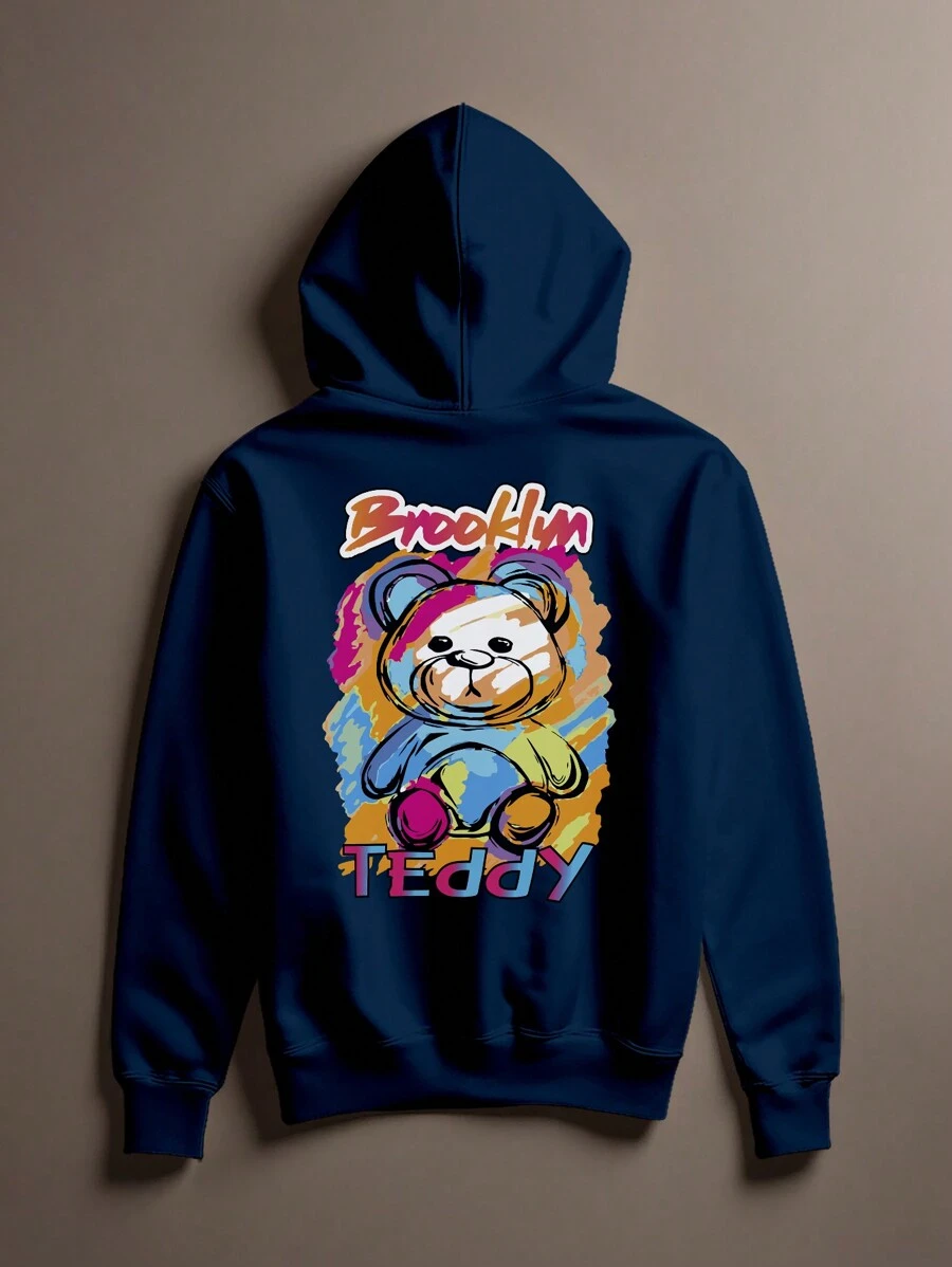 Brooklym New York Anime Oversize Premium Cotton Bear Sweatshirt Cang 0272 NERD VEST - 藏蓝色 - 查看 1