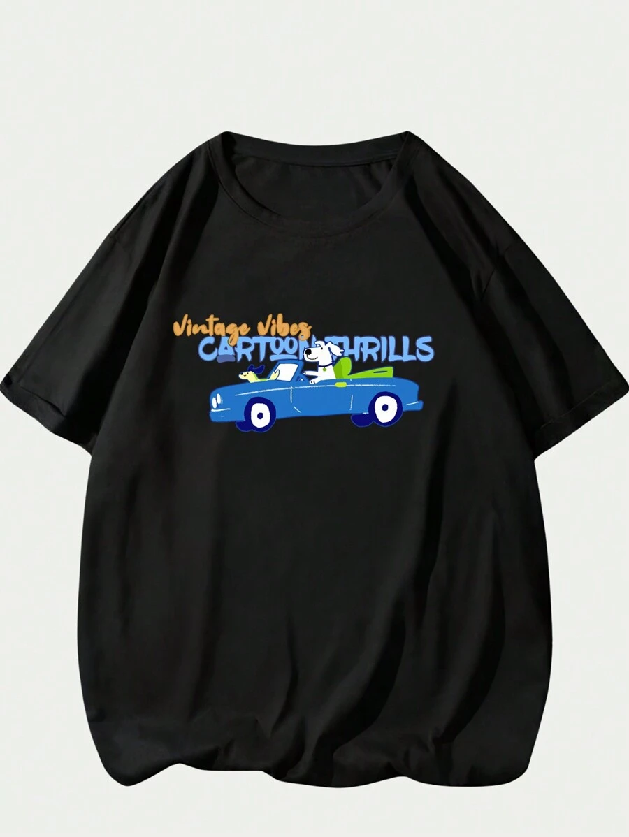 Cotton T-Shirt Car Men's Fashion Streetwear Comfort Breathable Blouse Premium Summer - 黑色 - 查看 1