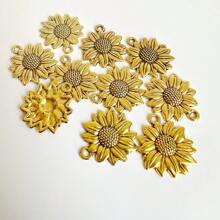 10 件双色 22x20 毫米可爱向日葵饰品植物吊坠适合 DIY 手工金属合金首饰制作 - 向日葵 - 查看 3