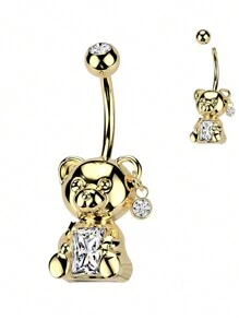 1 件可爱圣诞泰迪熊肚脐环，带合成方晶锆石 316L 不锈钢穿孔肚脐环，适合各种场合和日常佩戴的礼物 - 小熊 - 查看 5
