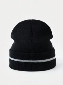 1 件装男士时尚纯色反光条纹针织帽，温暖实用，适合秋冬季日常穿着 - A - 查看 3