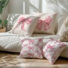 MEMNUN 4pcs Romantic Pink Bow Print Polyester Decorative Pillow Covers [Single-Sided Printing] 17.7*17.7in(45*45cm)/19.69*19.69in(50*50cm)/15.75*15.75in(40*40cm) Home Bed Headrest Sofa Cushion Pillow Covers [Pillow Insert Not Included], Suitable For Daily Use, Home Decor, Living Room, Bedroom, Car Decoration - Multicolor - View 11