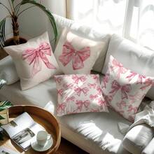 MEMNUN 4pcs Romantic Pink Bow Print Polyester Decorative Pillow Covers [Single-Sided Printing] 17.7*17.7in(45*45cm)/19.69*19.69in(50*50cm)/15.75*15.75in(40*40cm) Home Bed Headrest Sofa Cushion Pillow Covers [Pillow Insert Not Included], Suitable For Daily Use, Home Decor, Living Room, Bedroom, Car Decoration - Multicolor - View 10