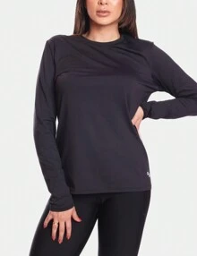 Women's Plus Size Long Sleeve UV Sun Protection T-Shirt - 黑色 - 查看 2