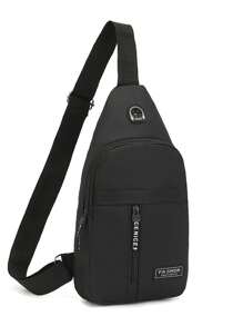 迷你胸包男士时尚牛津布背包韩版休闲防水单肩斜挎包男士度假礼物旅行圣诞钱包节日感恩节冬季多功能户外便携时尚休闲学生徒步旅行单肩包储物包腰包腰包邮差包骑行包腰包趣味礼物男士胸包男士侧包挎包皮包流浪包臀包 - 黑色 - 查看 2