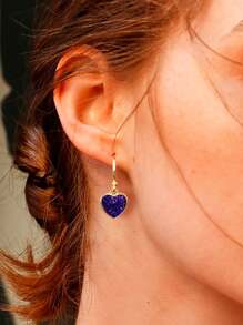 奢华欧美风格合金滴油心形吊坠耳环，高端时尚铜耳环圈，女士 - 耳環 - 查看 5