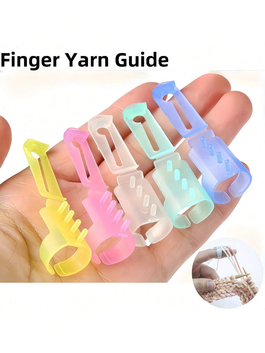 4pcs Mixed Color Crochet Hook Yarn Guide Kit, With Plastic Finger Protectors & Cat Ear Stitch Markers, Knitting & Crochet Accessory Set, Crochet Beginner Yarn Kit - Multicolor - View 1
