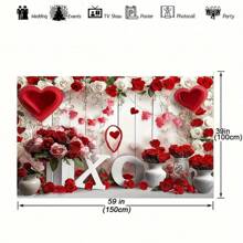 A Valentine's Day Red Rose White Wooden Countryside Photography Background Love Bouquet Balloon Curtain Background Romantic Banner Decoration Couple Photo Props - Multicolor - View 3