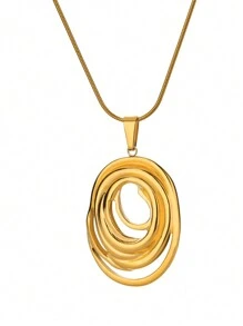 1件装时尚几何椭圆项链，女士不锈钢18K镀金椭圆吊坠项链，派对婚礼首饰礼品 - 彩色 - 查看 8