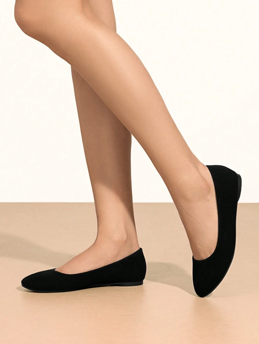 Women's Ballet Flat Solid Color Slip-On Lightweight And Comfortable Commuting Walking Winter Party Dancing Shoes - màu đen - Xem 1