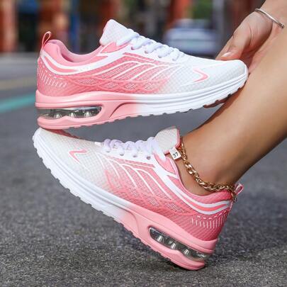 New Fashion Sports Casual Dancewear Shoes, Comfortable Lightweight Lace-Up Slip-On Square Dance Shoes, Versatile Gradient Color Breathable Thick Sole Real Air Cushion Anti-Slip Increased Height Plus Size Cross-Border Women Shoes