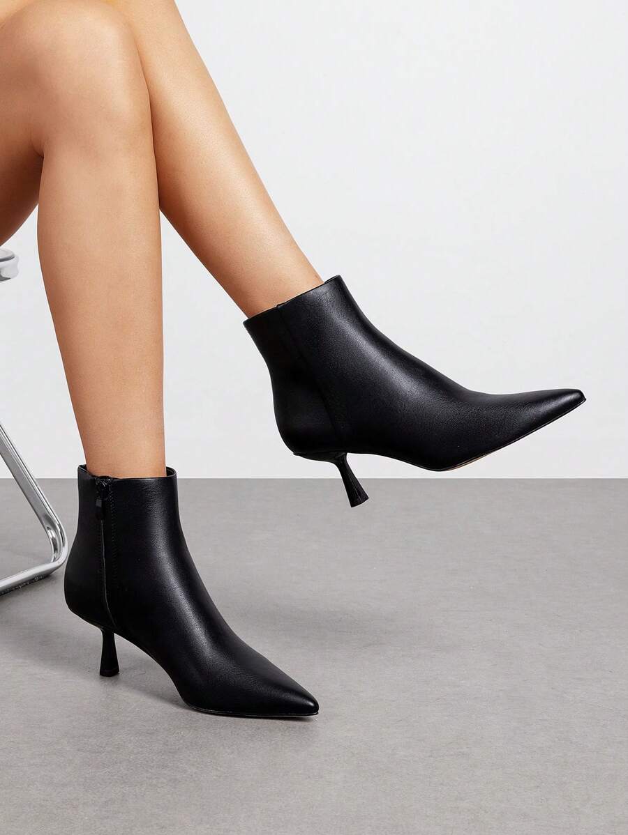 Women's Booties Pointed Toe Side Zipper Ankle Boots For Office & Everyday Wear - 黑色 - 查看 1
