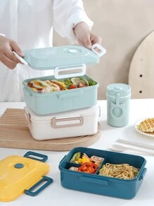 1 Stück, Lunchbox, Plastik Bento Boxen, Obstsalat Behälter, mikrowellengeeigneter Mahlzeiten-Vorbereitungsbehälter für Büro, mehrstöckig, auslaufsicher Lebensmittelbehälter für Schule, Büro, Camping & Picknicks
