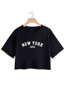 Kit 2 Cropped Women's T-Shirt Blouse In Cotton New York - Rust Brown - View 2