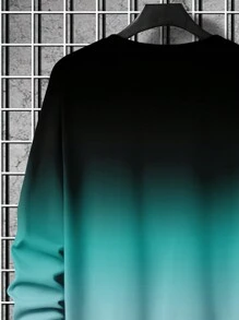 男士渐变色字母印花圆领运动衫和裤子套装，秋季服装 - 水鴨藍 - 查看 5