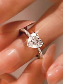 1 件时尚 925 银白色和 G 旧 1 克拉心形镶嵌戒指女士搭配日常服装派对配饰高级复古派对精美珠宝礼物 - 愛心 - 查看 2