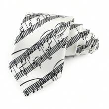 ZONFAZ 1pc Men Musical Note, Music Sheet, Piano Keys, Playing Card Pattern Business Fashion Necktie, 8cm Width Satin Texture, Suitable For Music Performance, Ceremony, Wedding, Party Matching