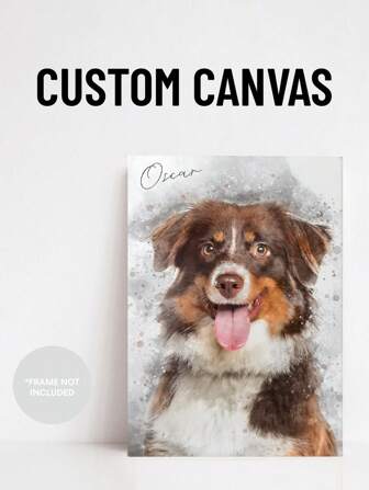 1pc Personalized Photo Canvas Print Wall Art, Custom Watercolor Painting, Pet Gift, Custom Portrait, Family Portrait, Valentine's Day